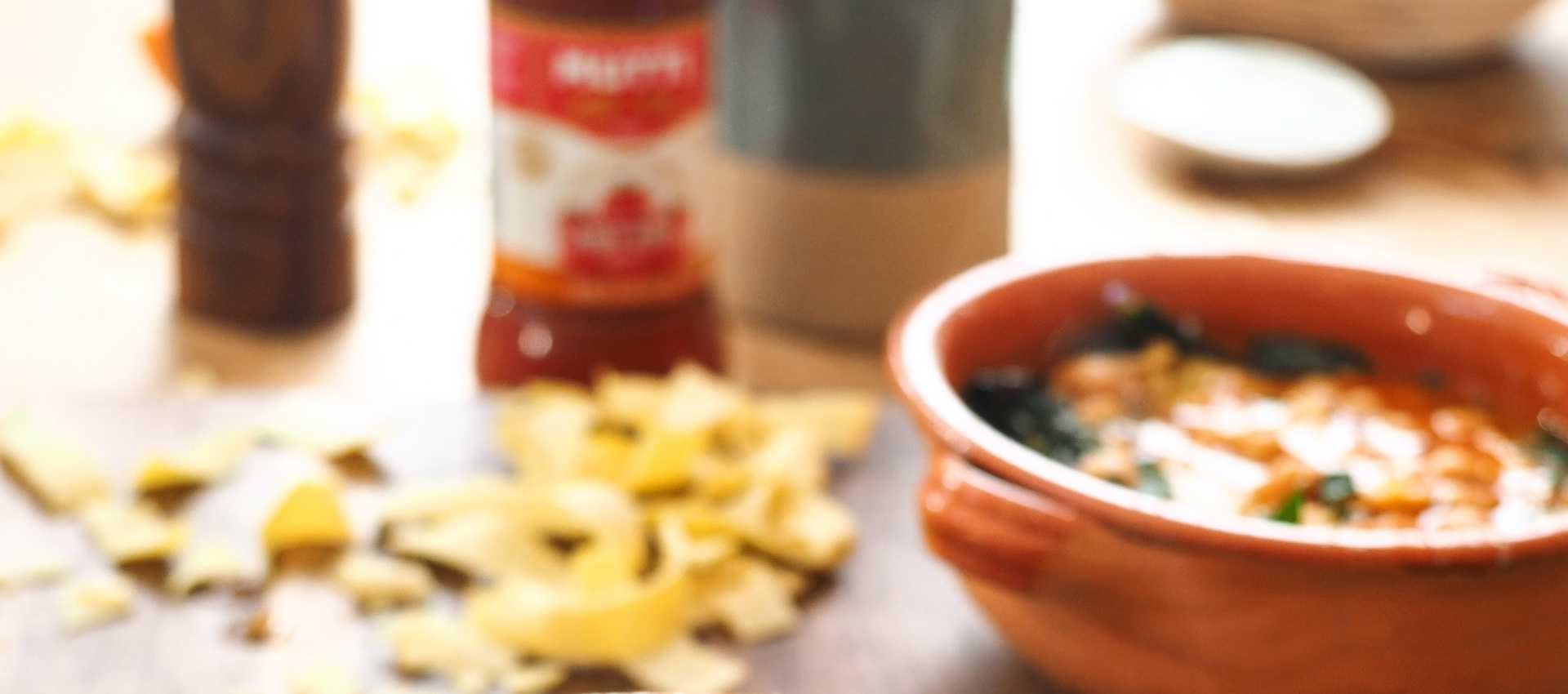 Pasta e ceci with cavolo nero and tomato puree