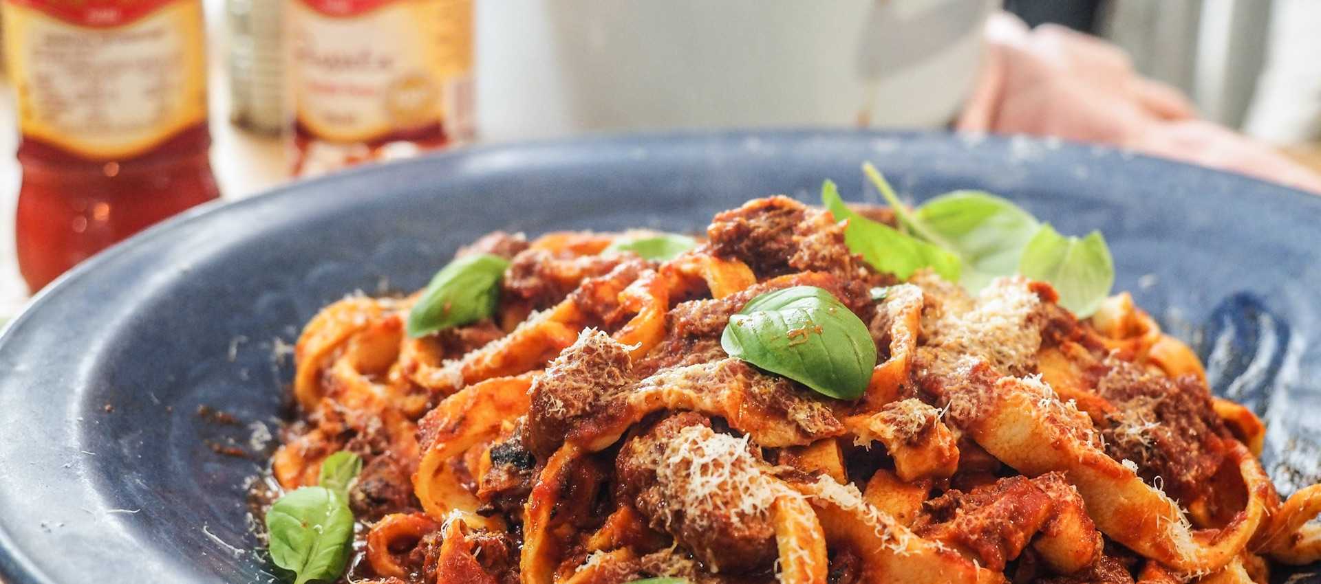 Handmade tagliatelle with ragù napoletano