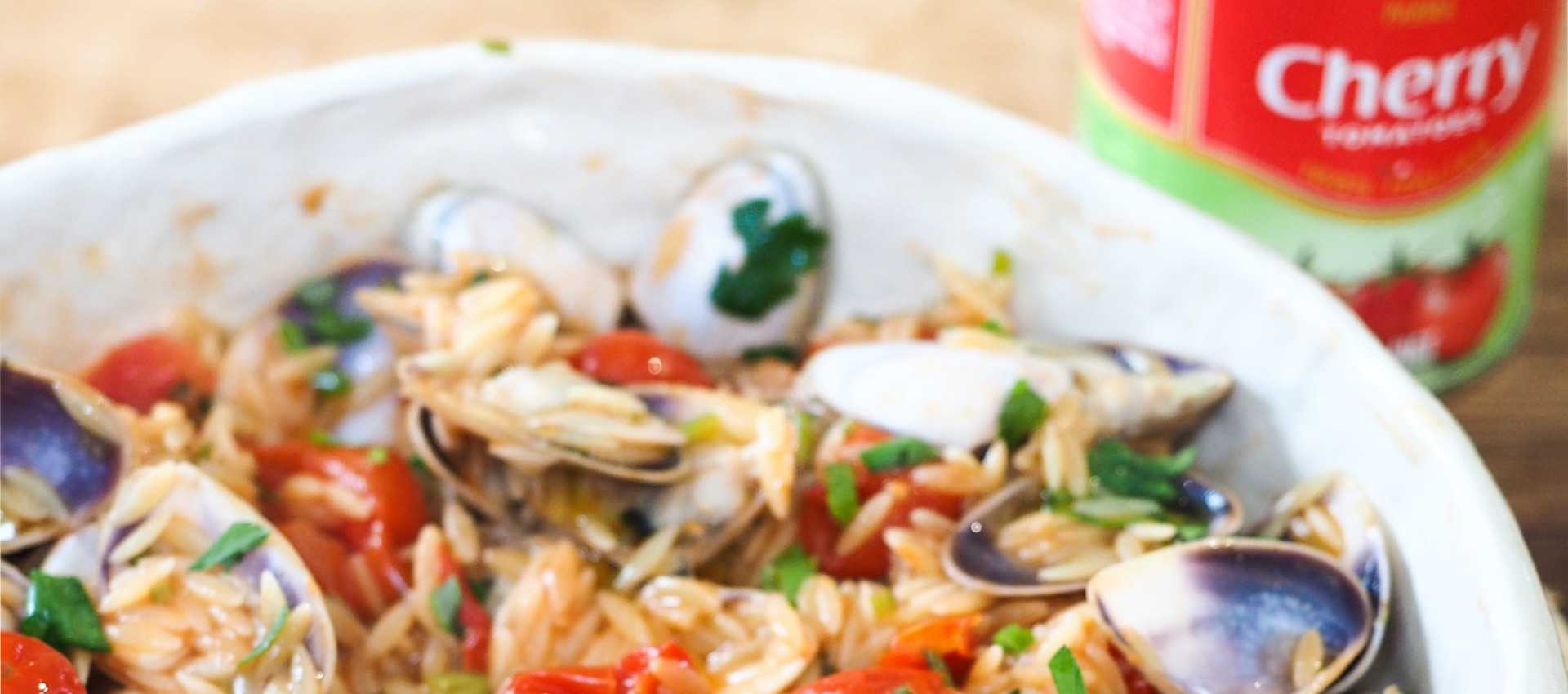 Risoni pasta recipe with pippies and cherry tomatoes