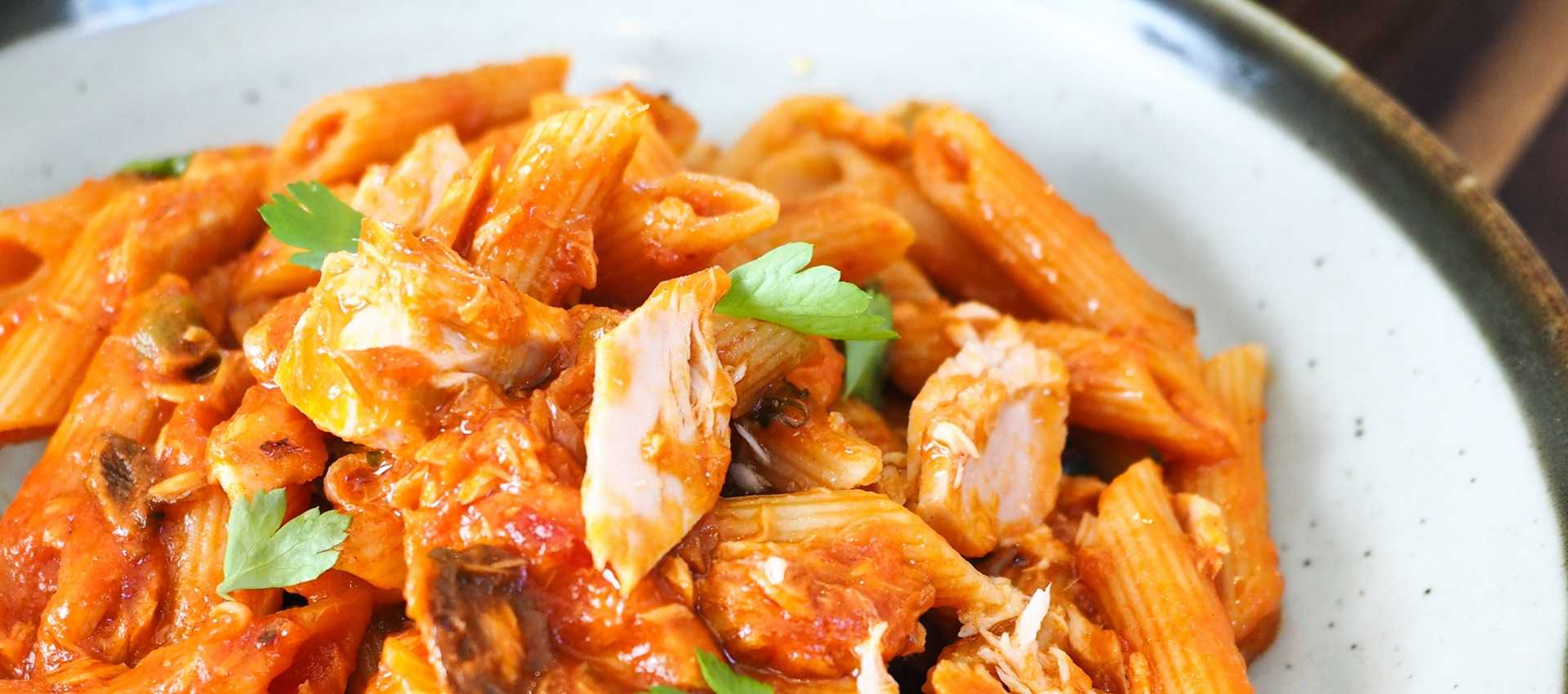 One pot penne with tuna, olives and capers