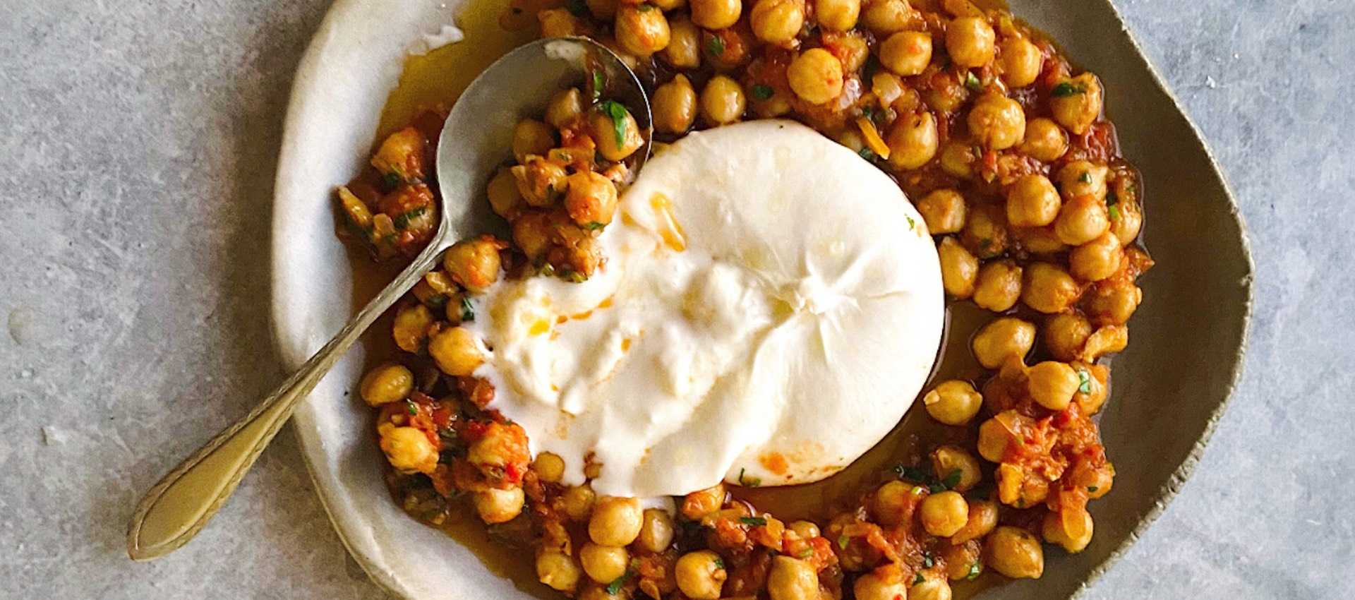 Romesco Chickpeas and burrata