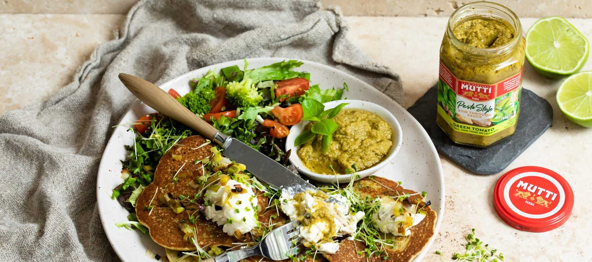 Green tomato pesto pancakes