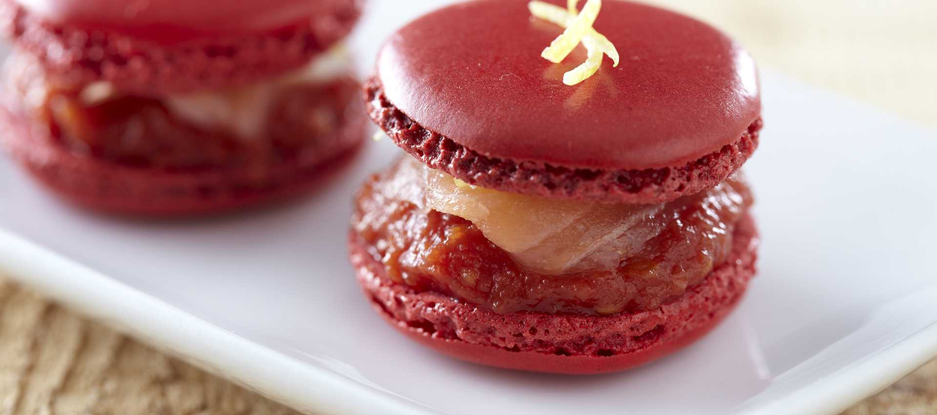 Smoked Salmon Macarons with Crushed Tomatoes