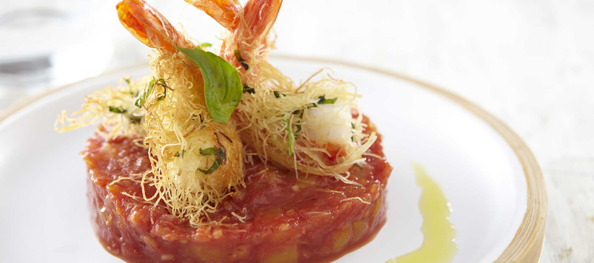 Kataifi Prawn with Tomato and Exotic Fruit Chutney
