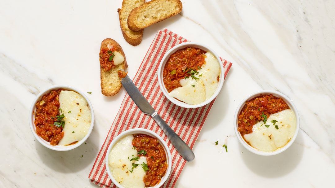Crostini with Herbed Tomatoes and Baked Cheese