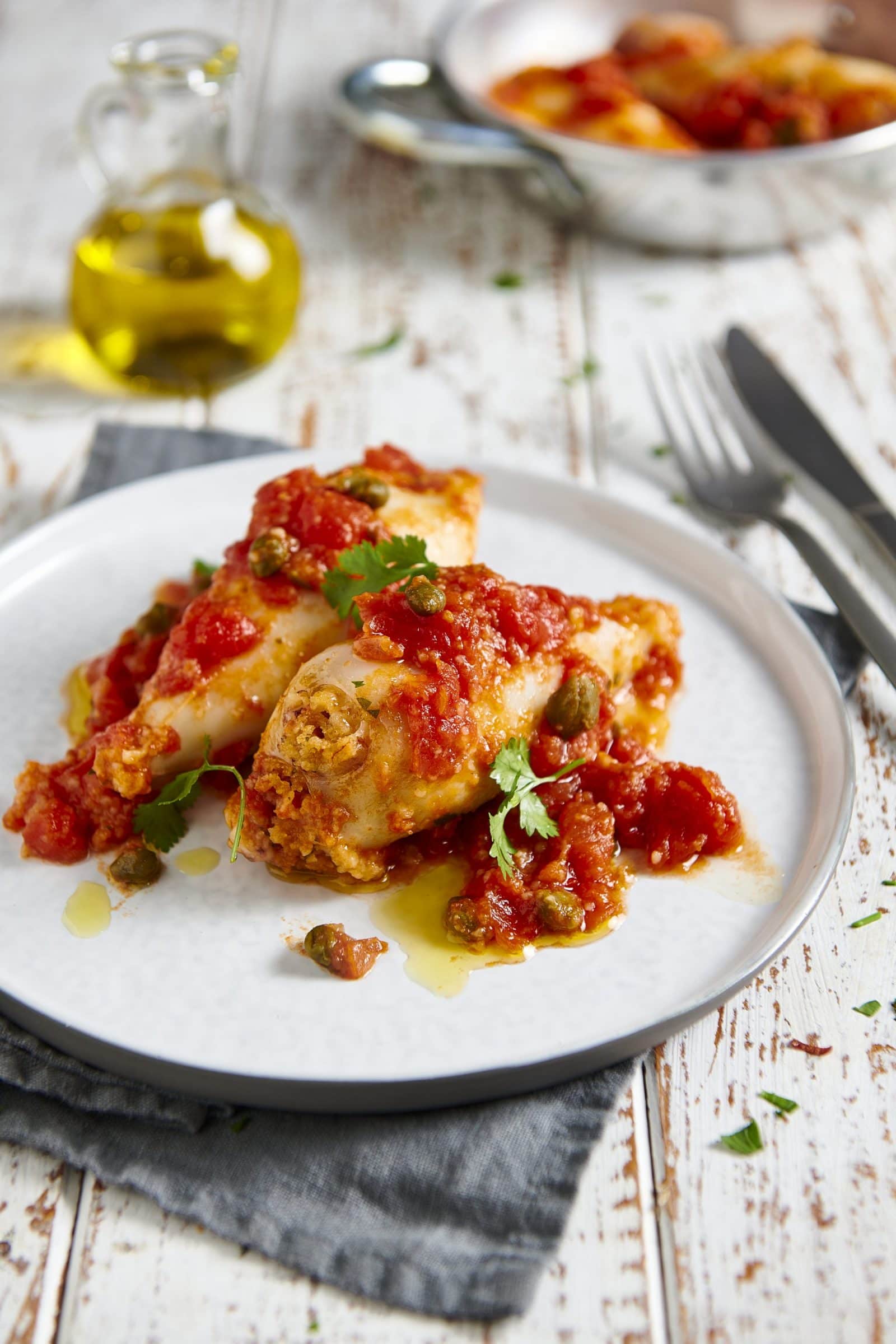 Calamari ripieni al pomodoro con polpa datterini