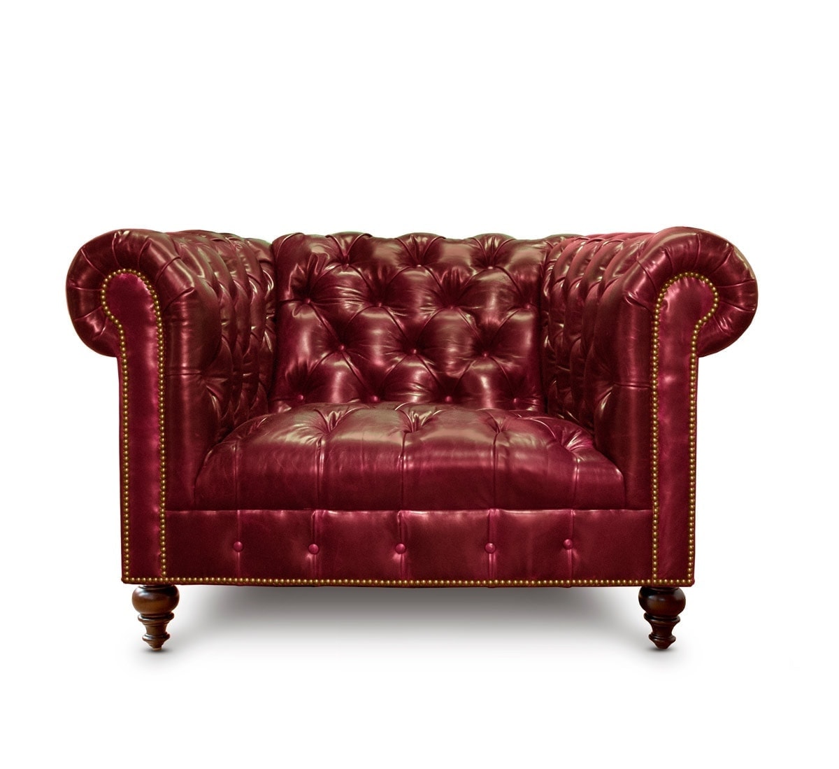 Wright Tufted-Seat Chesterfield Armchair in Oxblood Leather