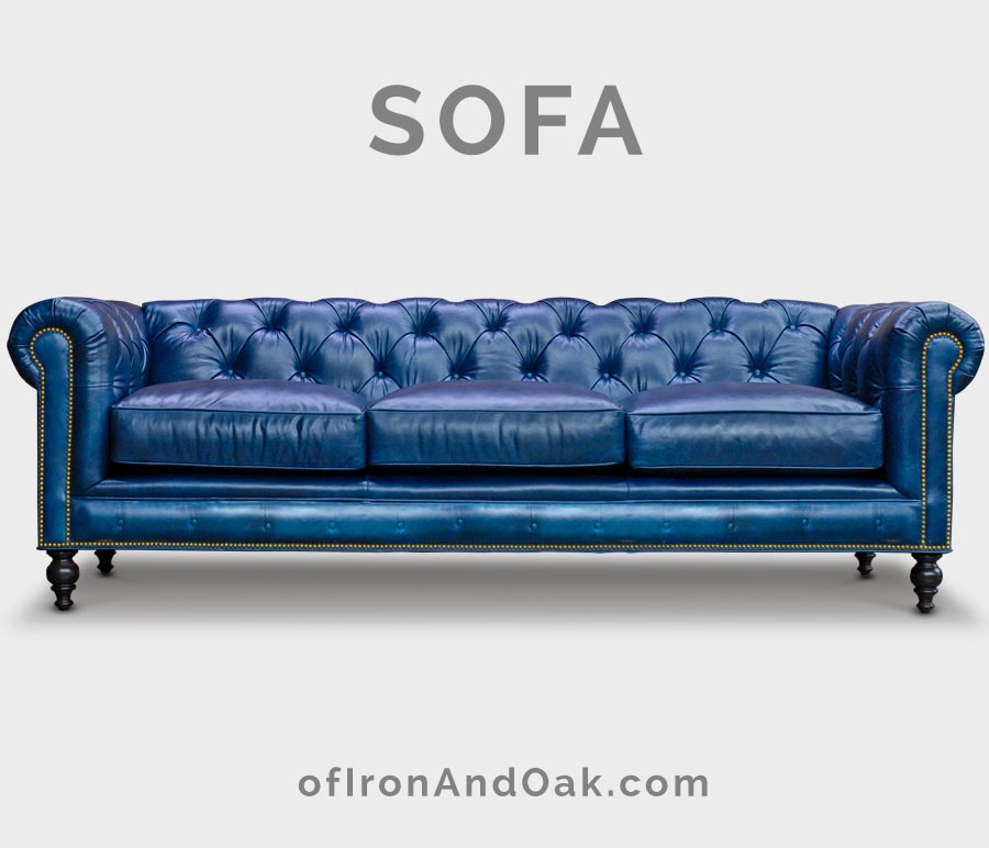 Fitzgerald Sapphire Blue Leather Chesterfield Sofa