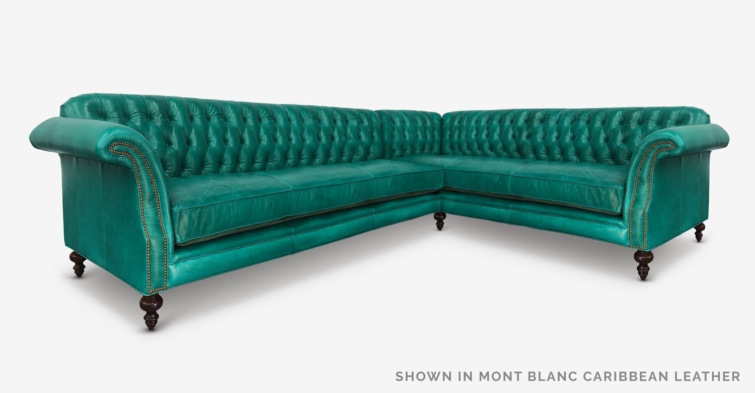 The Riley: High Back Scroll Arm Tufted Chesterfield Sectional in Mont Blanc Caribbean Leather