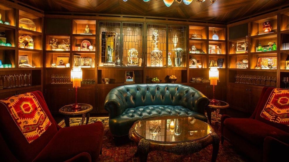 Truman Chesterfield Loveseat in the Deep Dive Bar at the Amazon Sphere's