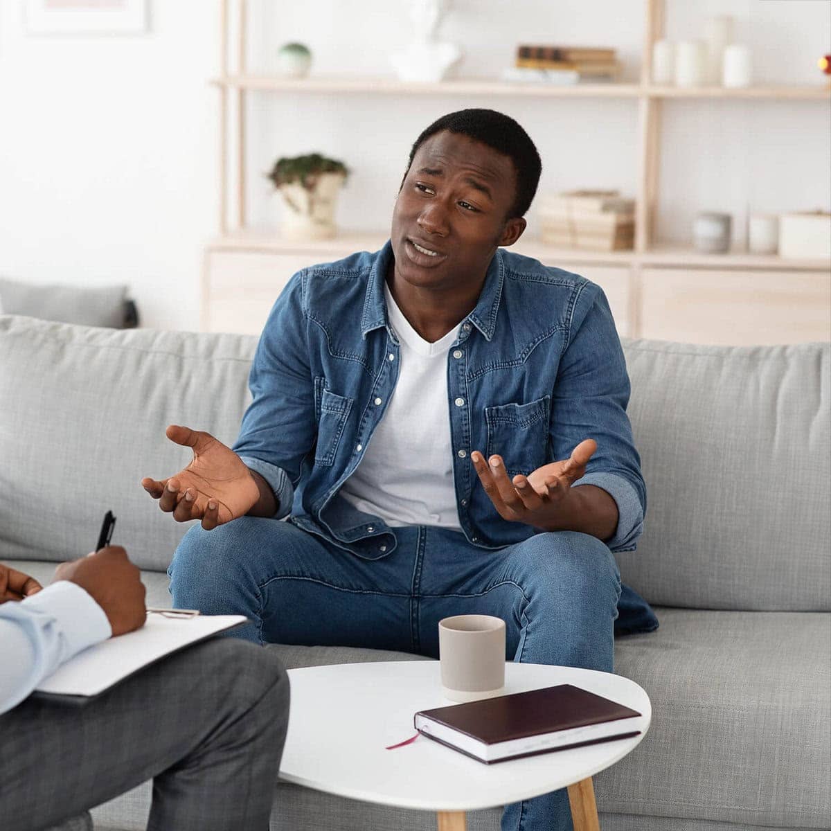 Anger management session with therapist in Burlington office setting
