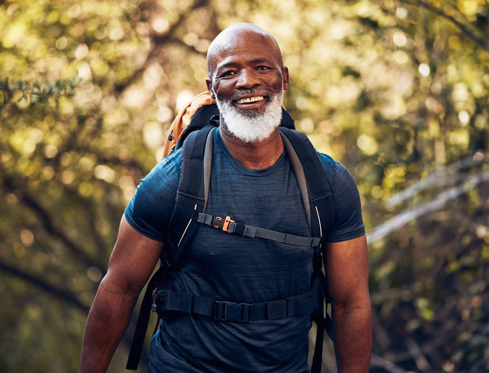 happy man hiking outdoors