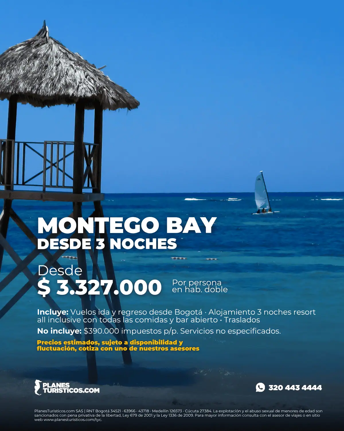 Oferta Flash Montego Bay Jamaica desde 3 noches all inclusive con vuelos desde Bogotá desde $3.327.000 COP por persona