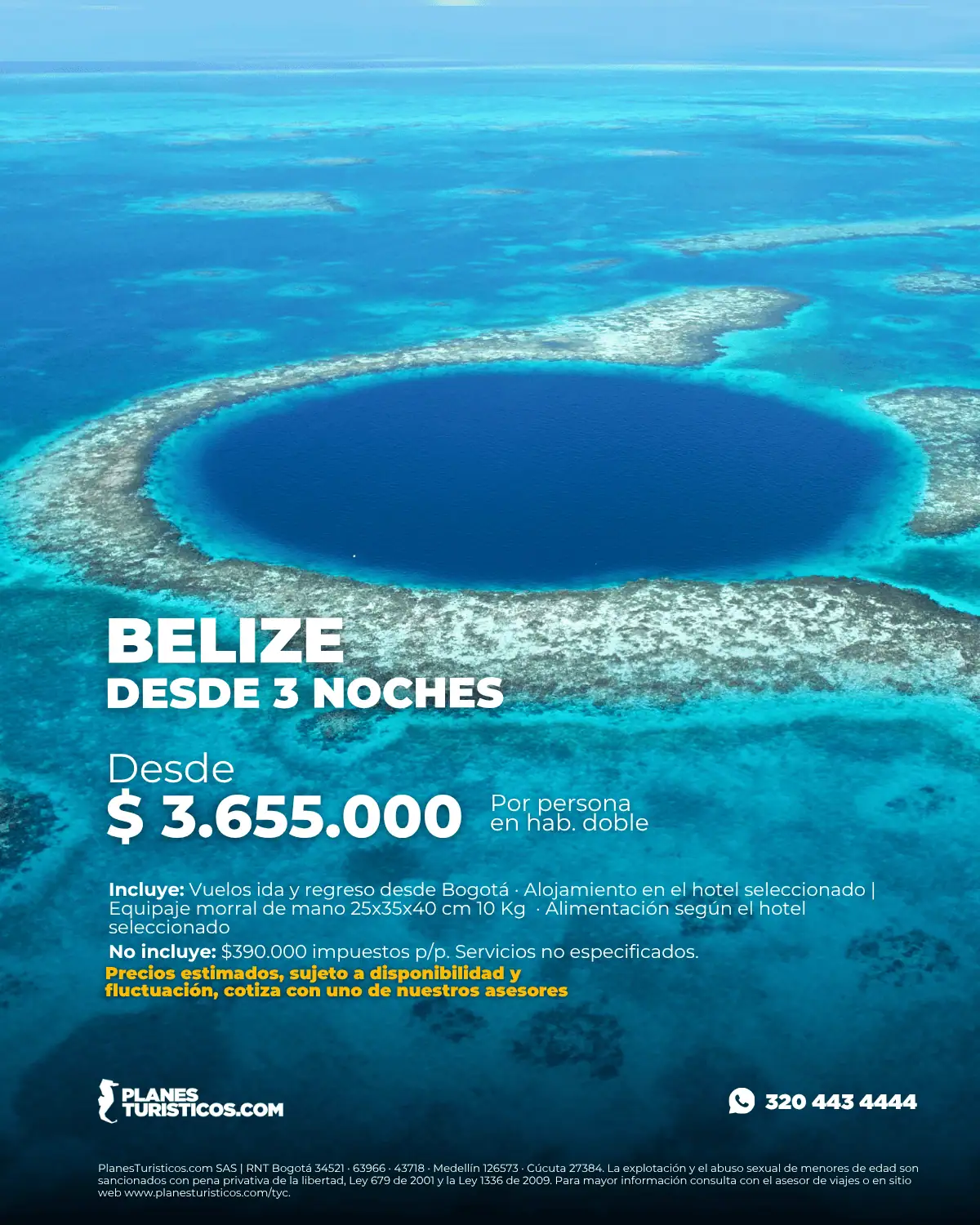 Oferta Flash Belize desde 3 noches con vuelos desde Bogotá desde $3.655.000 COP por persona