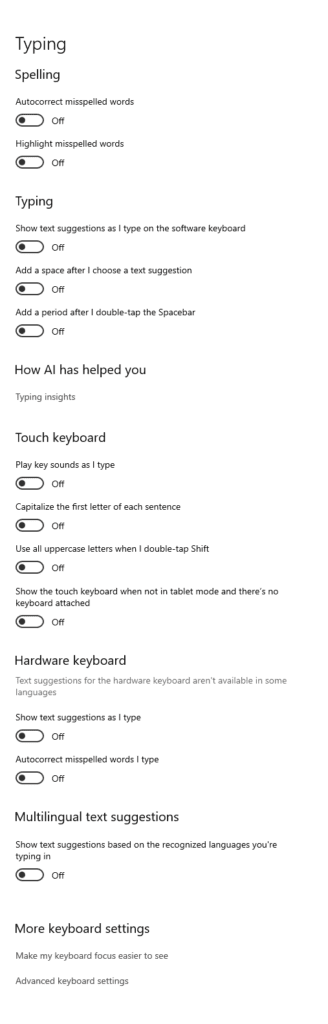 Windows Typing Settings for CKAD/CKA