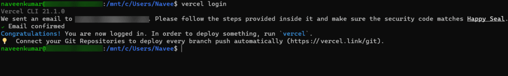 Vercel Successful Login