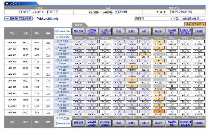 hnd-oka 普通席空席