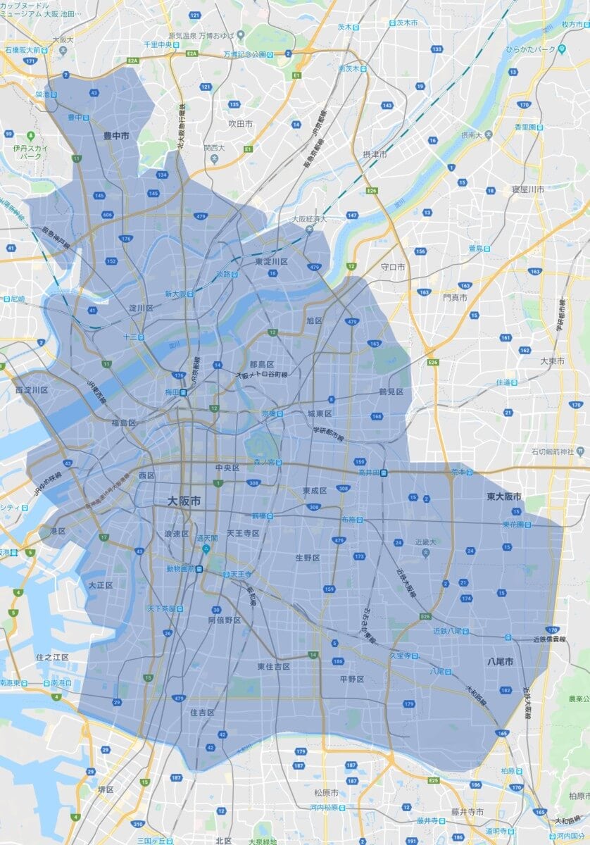 Uber Eats大阪配達エリア