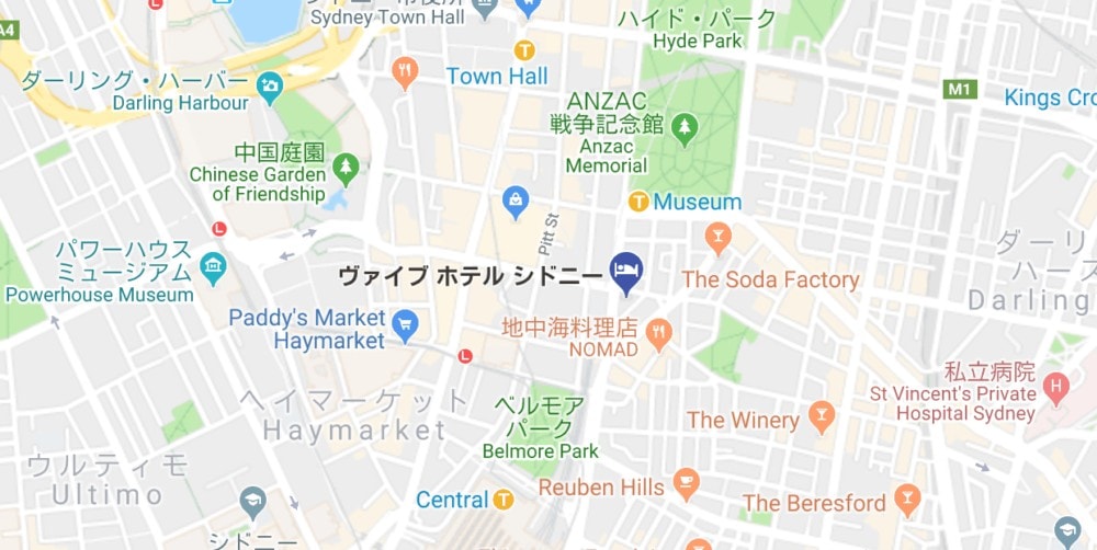 ヴァイブホテルシドニーの地図