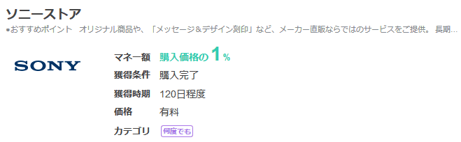 .moneyのソニーストア案件