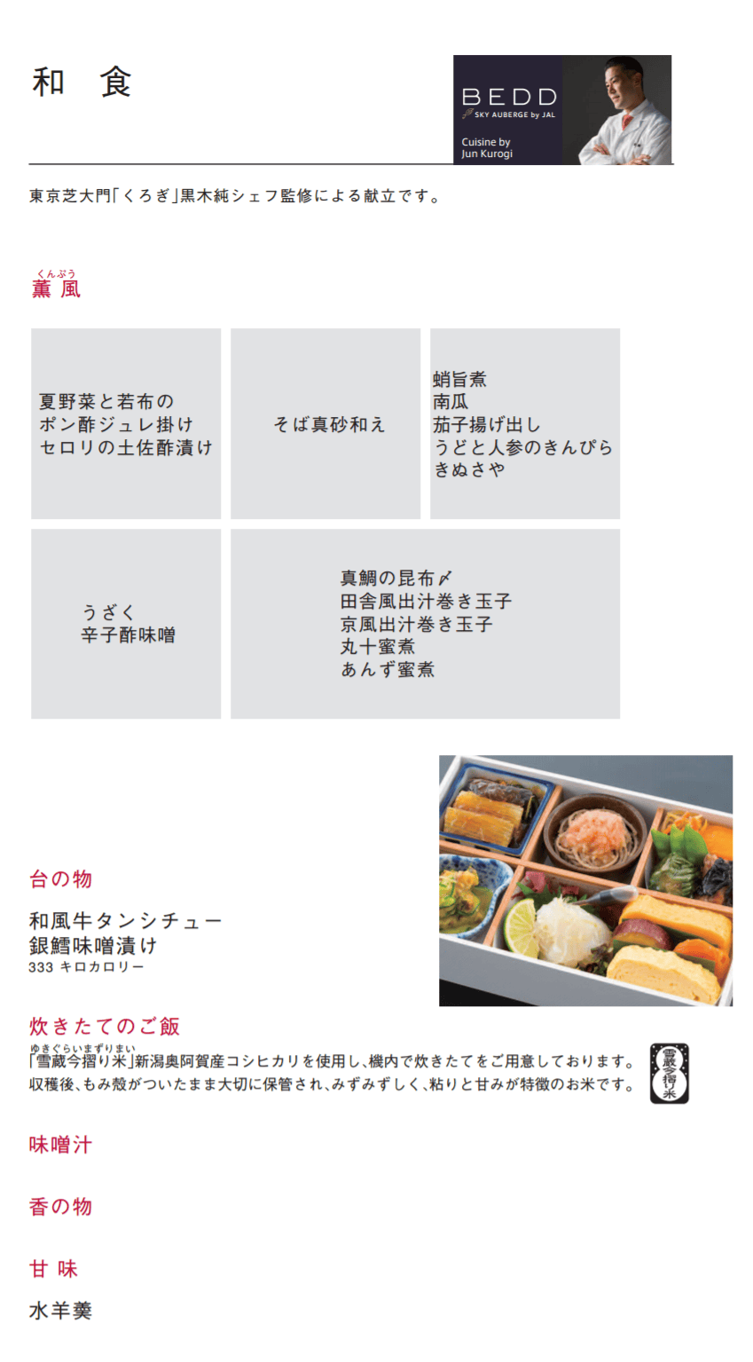 JALビジネスクラス　機内食