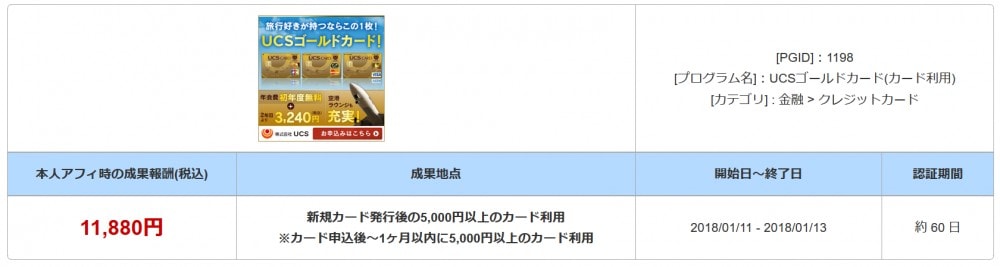 マイボンバーのUCSゴールドカード11880円