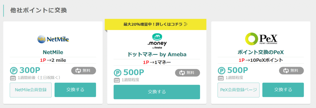 モッピーからネットマイルへのポイント交換