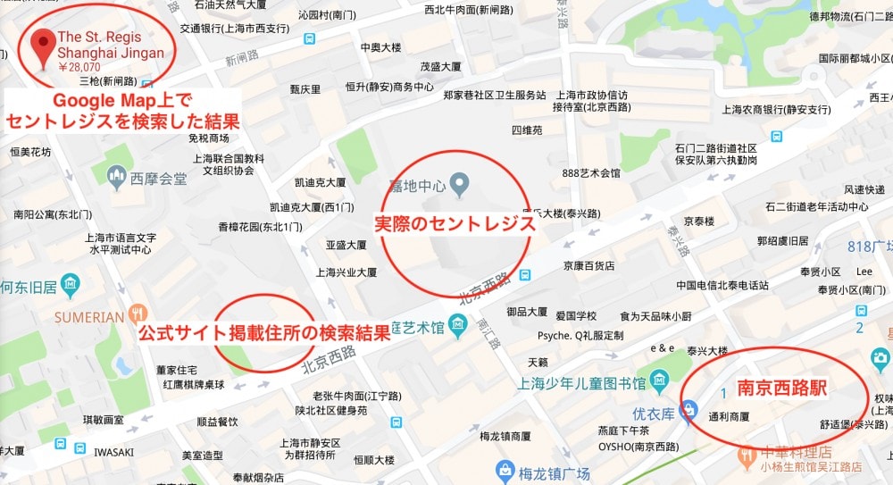 Google map上のセントレジス地図