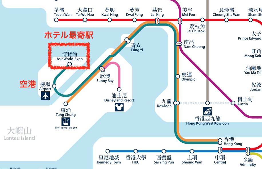香港エアポートエクスプレスの路線図