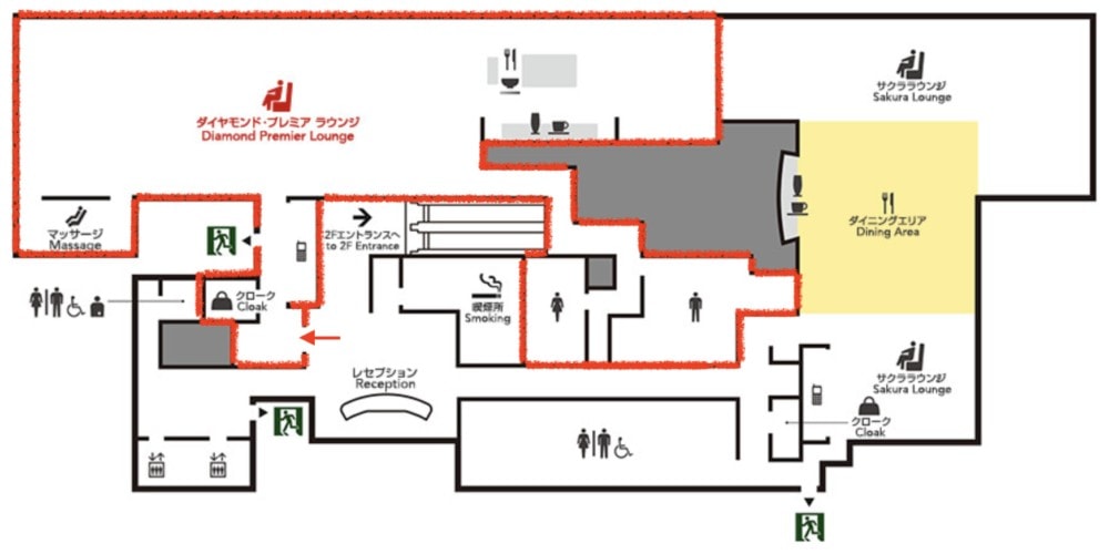 大阪伊丹空港JALダイヤモンドプレミアラウンジ・フロアマップ