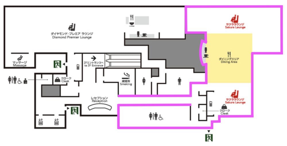 大阪伊丹空港JALサクララウンジフロアマップ