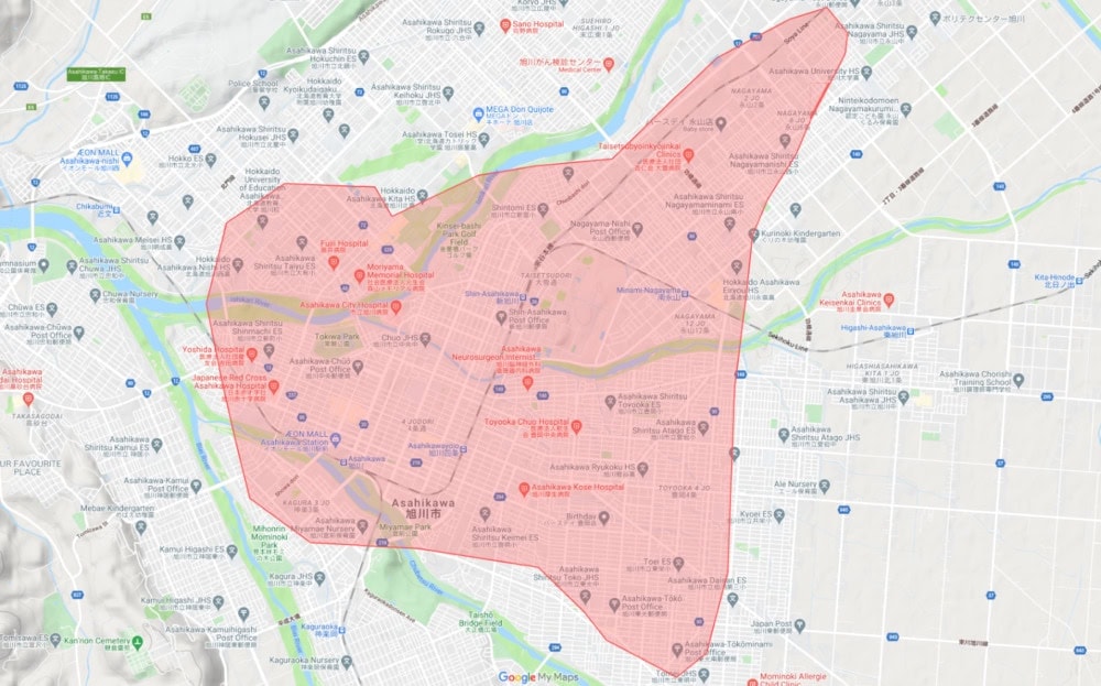 北海道旭川市のUber Eats配達エリア