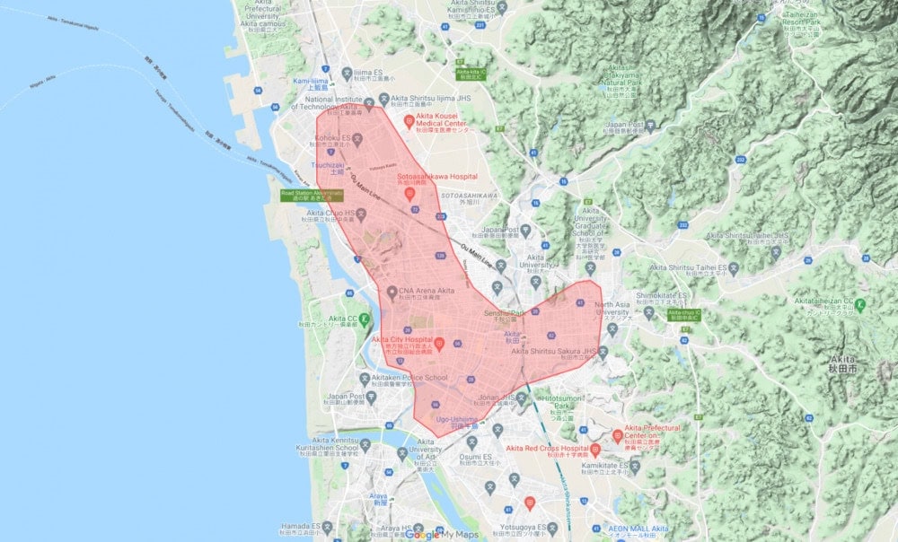 秋田県秋田市のUber Eats配達エリア