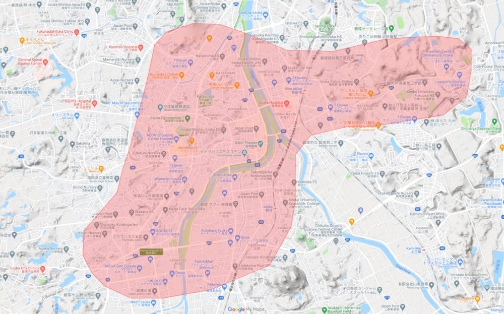 福岡県飯塚市のUber Eats配達エリア