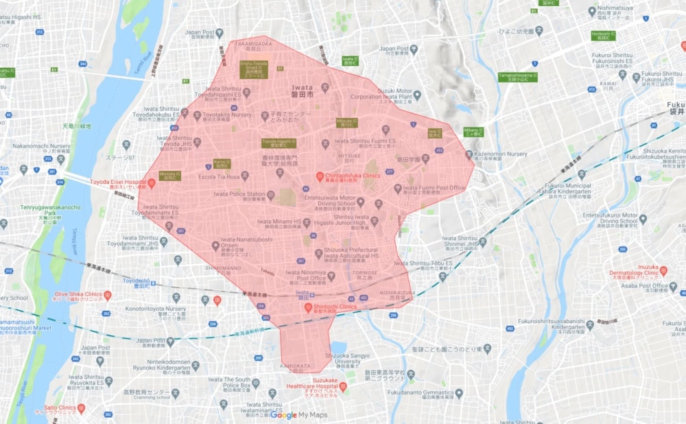静岡県磐田市のUber Eats配達エリア