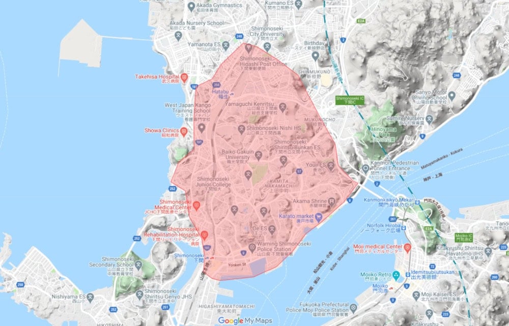 山口県下関市のUber Eats配達エリア