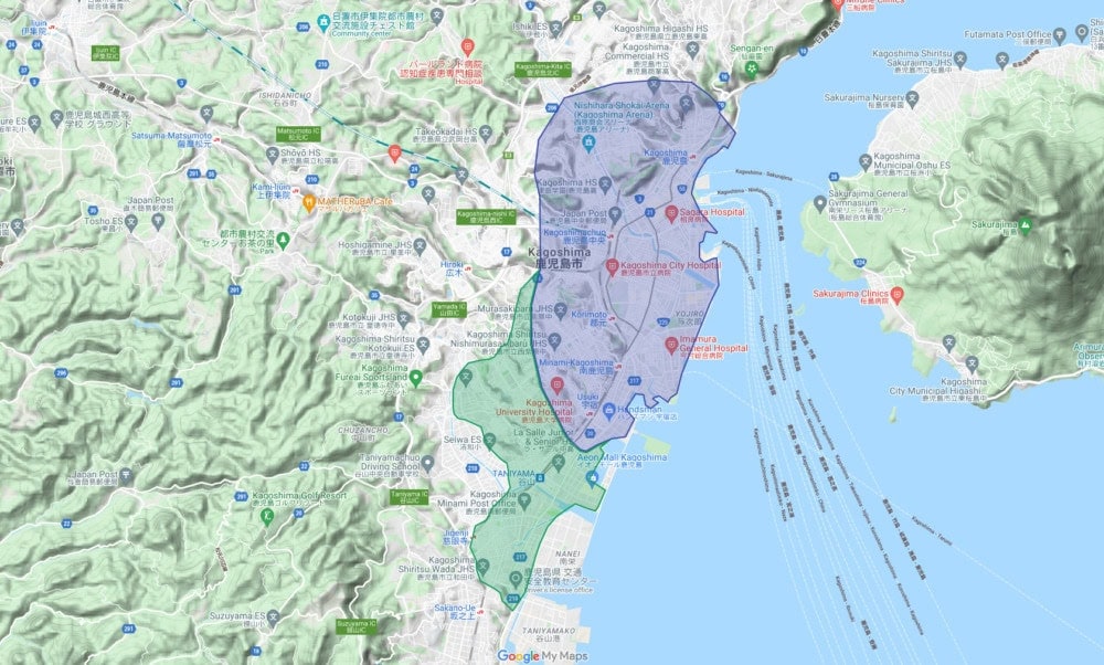 鹿児島県鹿児島市のUbereats配達エリア