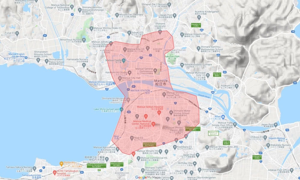 島根県松江市のUber Eats配達エリア
