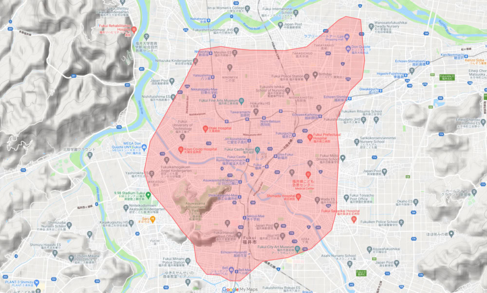 福井県福井市のUber Eats配達エリア