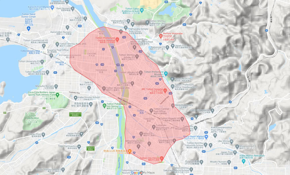 鳥取県鳥取市のUber Eats配達エリア