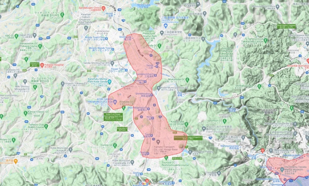 兵庫県神戸市北区、三田市、西宮市の一部地域