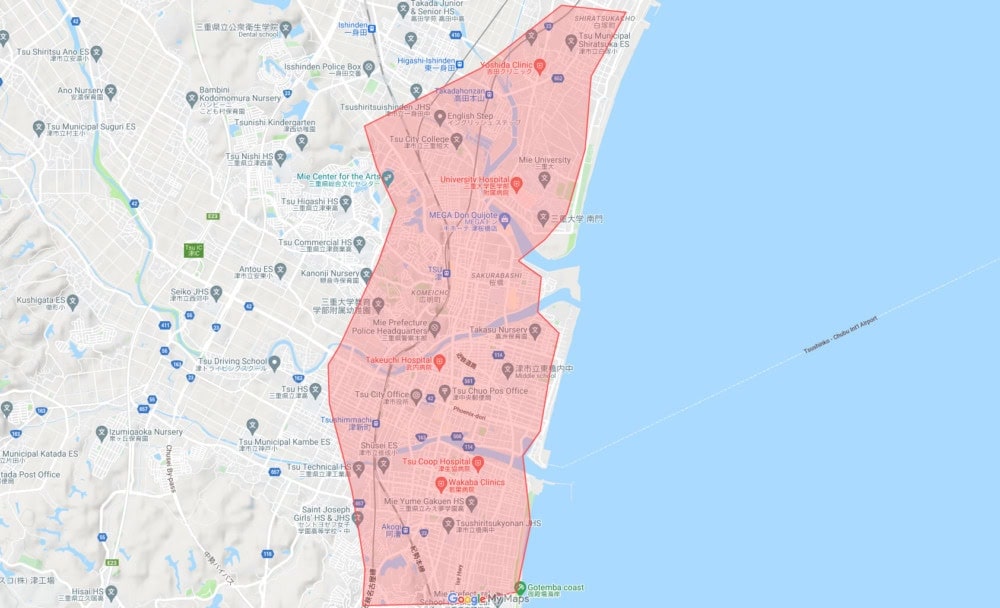 三重県津市の一部地域