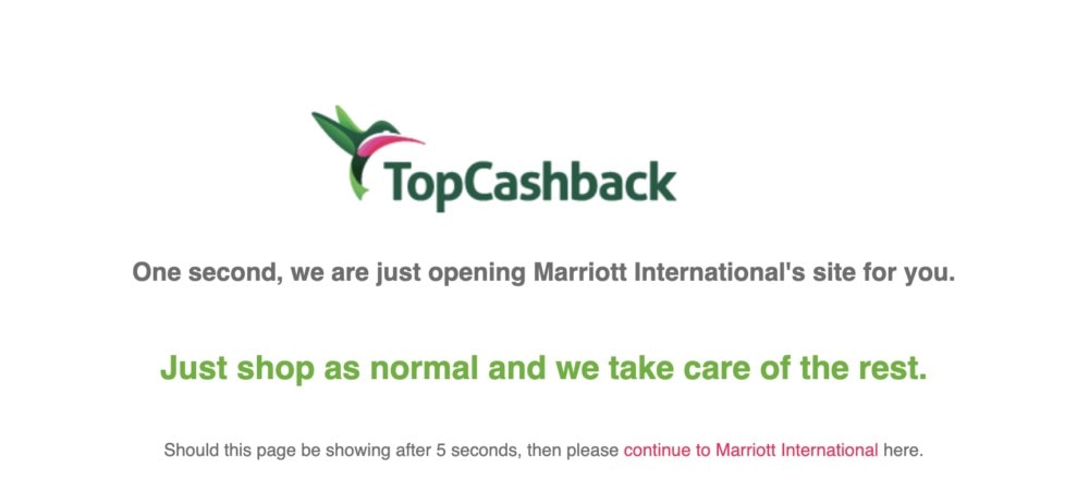 TopCashback redirect step