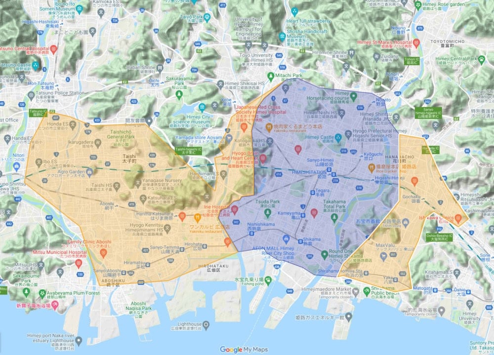 兵庫県姫路市、たつの市、太子町の一部地域のUberEats配達エリア