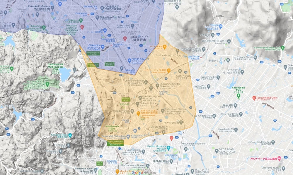 福岡県筑紫野市、筑前町、小郡市、糸島市、福岡市西区の一部地域 のUber Eats配達エリア