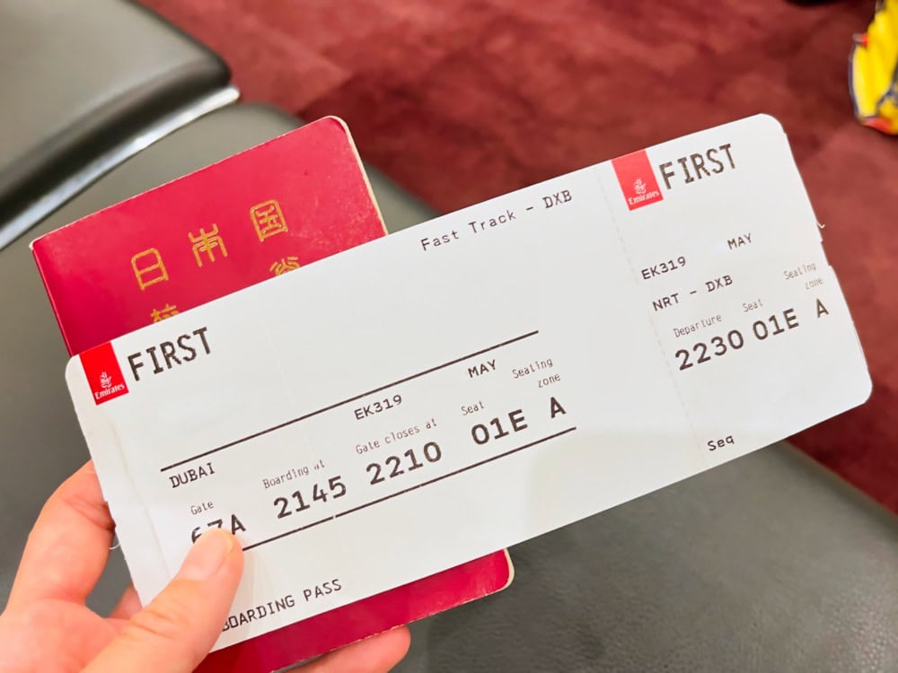 エミレーツ航空新型ファーストクラス搭乗記・チェックイン完了・搭乗券