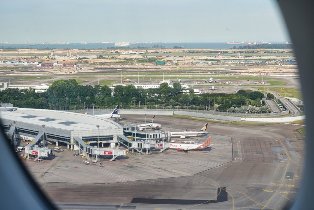 シンガポール航空スイート搭乗記・シンガポールチャンギ空港を上空から