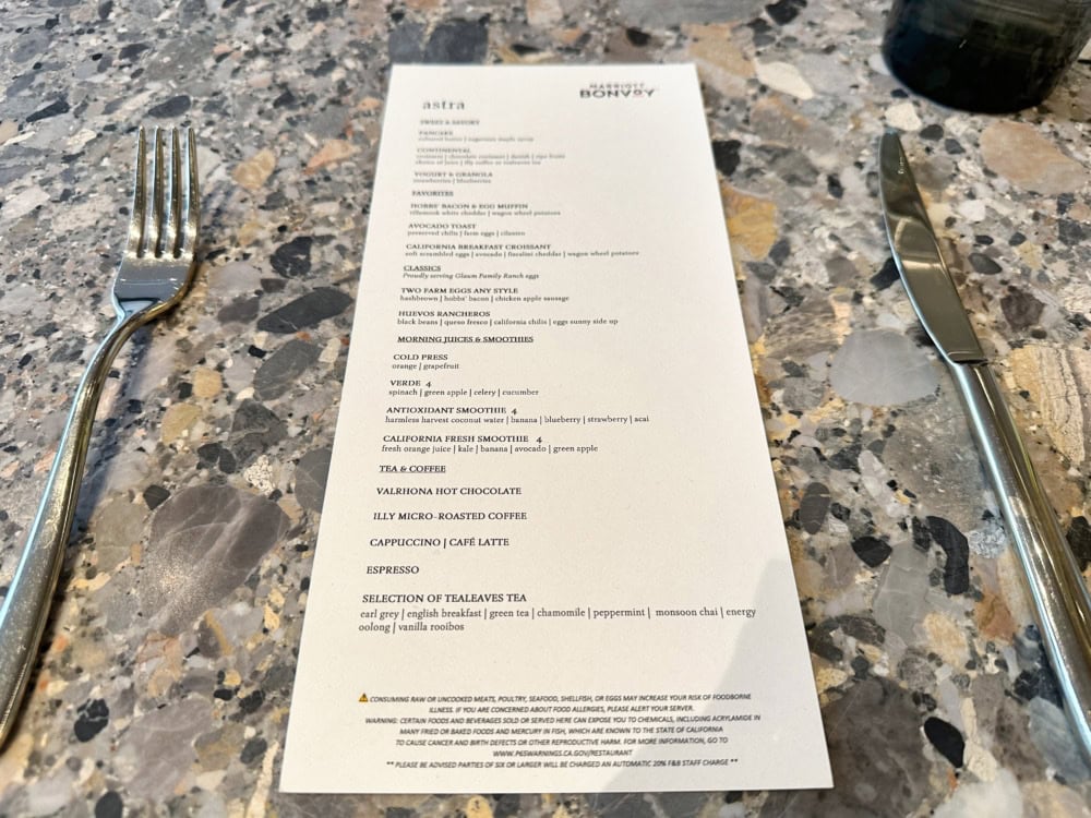セントレジスサンフランシスコ宿泊記・朝食会場・The St. Regis Barのメニュー
