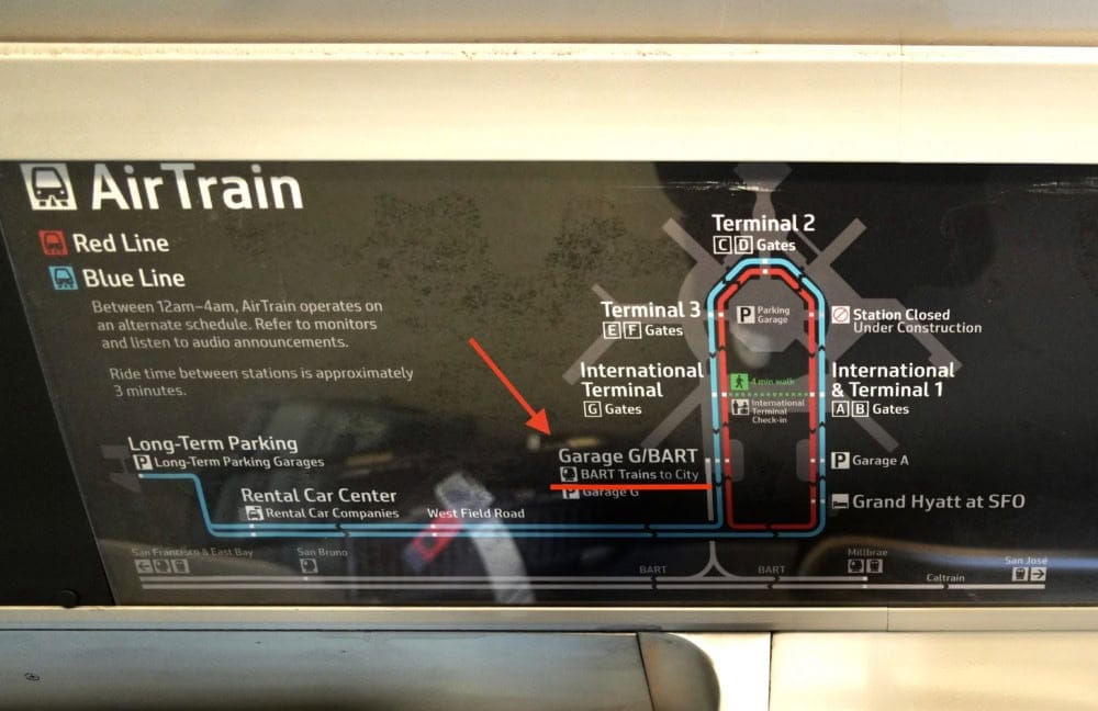 サンフランシスコ国際空港からBARTに乗車・国内線ターミナルの場合はエアトレインで移動