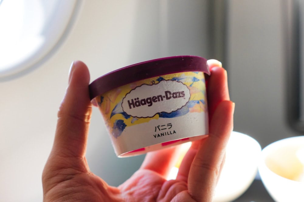 キャセイパシフィック航空プレミアムエコノミー搭乗記・機内食・ハーゲンダッツ